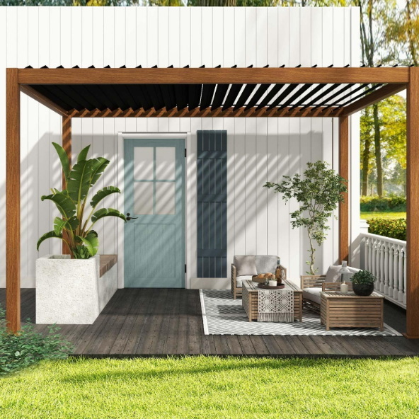 outdoor louvered pergola with adjustable aluminum rainproof roof_1